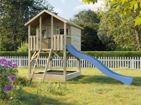 Cabane de jardin sur pilotis Big House avec bac à sable KDI incl. toboggan bleu