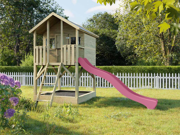 Cabane de jardin sur pilotis Big House avec bac à sable KDI y compris toboggan rose