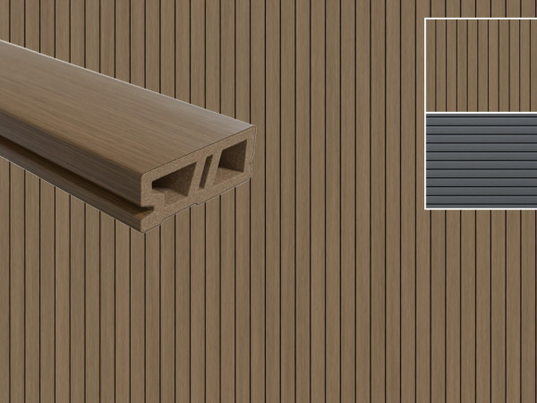 Bardage en composite profil claire-voie marron clair