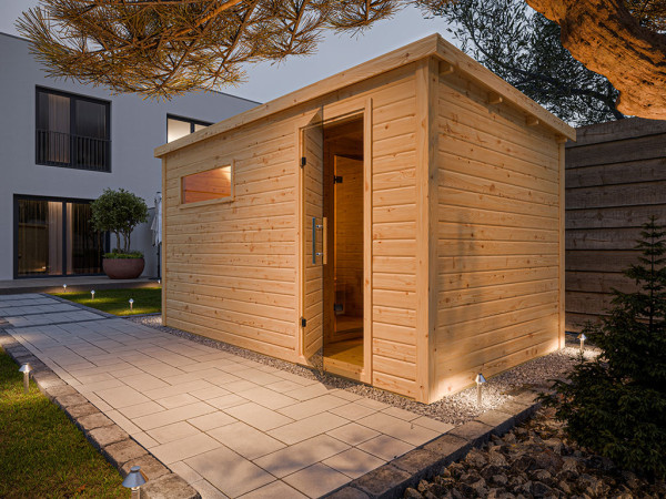 Maison de sauna Lene 6, 38 mm, naturel avec porte vitrée