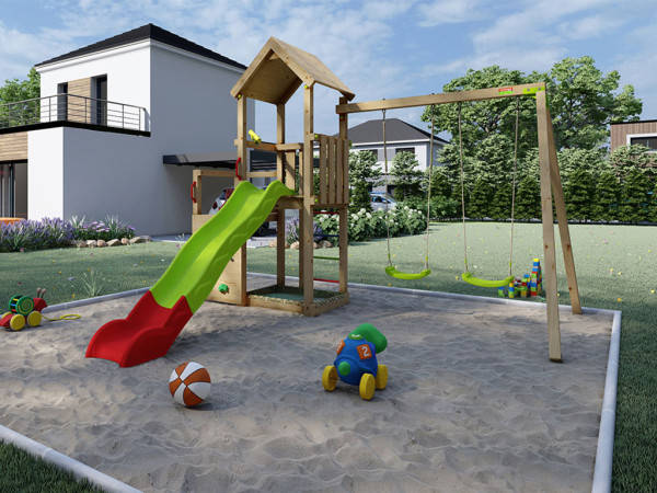 Tour de jeux Ultra Xplorer incl. balançoire double + toboggan vert-rouge