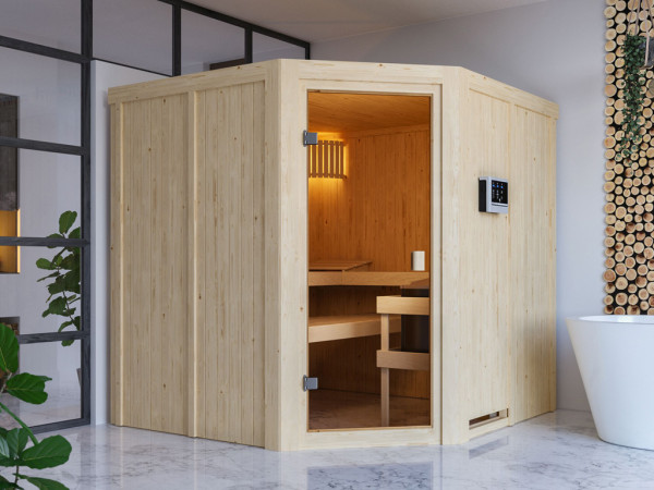 Sauna à éléments 68 mm Celine 3 SPARSET avec poêle bio combiné 9 kW et commande externe