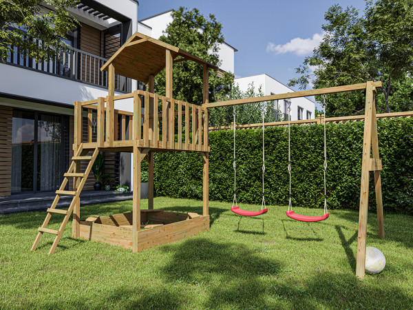 Aire de jeux en bois autoclave Tilly Classic avec 2 balançoires
