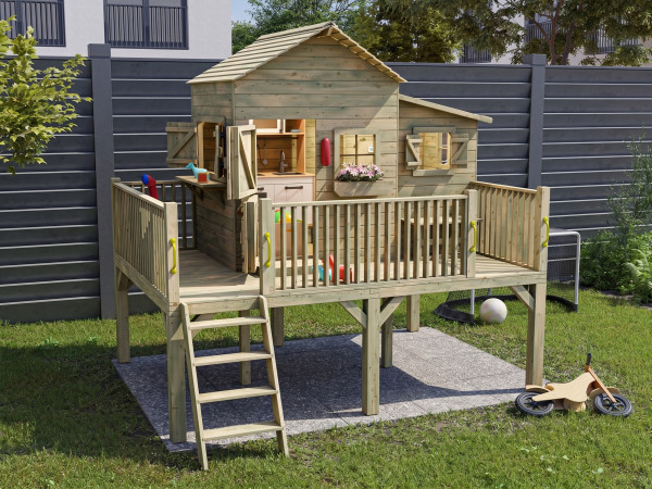 Illustration montrant la maison sur pilotis avec accessoires (en option)