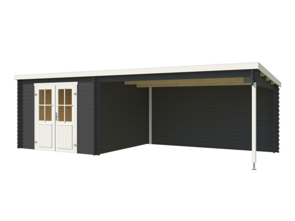 Abri de jardin en bois St. Louis Exklusiv 28 mm gris carbone avec auvent de 4m