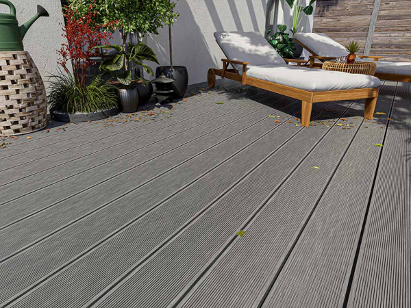 Lame de terrasse WPC gris aspect bois