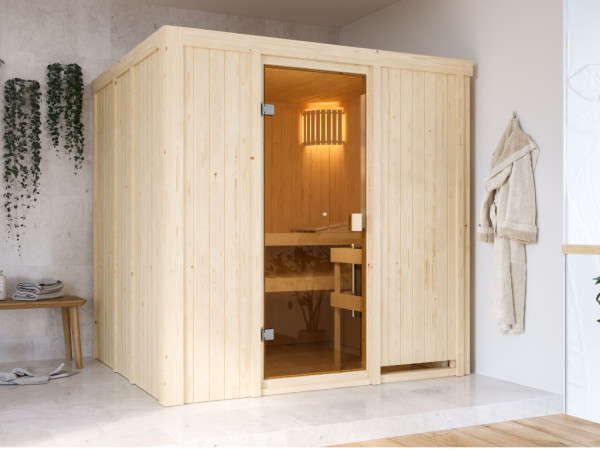 Karibu Sauna à éléments 68 mm Celine 2 SPARSET avec poêle de 9 kW M90 et commande int.