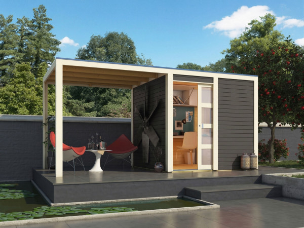 Abri de jardin SET ÉCONOMIQUE Cubino 19 mm gris terra inclus toit en appentis 2,4 m