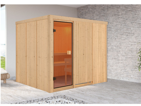 Karibu Sauna à éléments 68 mm Celine 6 SPARSET avec poêle bio combiné 9 kW et commande externe