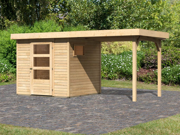 Abri de jardin Bielefeld 1 19 mm nature avec annexe de 240 cm