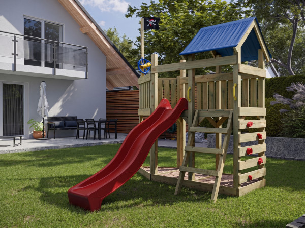 Aire de jeu Captain Snappy en bois autoclave avec toboggan rouge