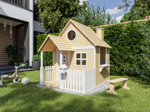 Cabane pour enfant Finn blanc et bois brut