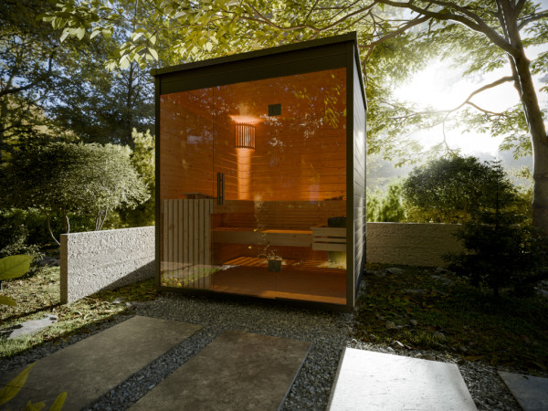 Pack avantageux Sauna extérieur Lilly brut / non traité poêle 9 kW et commande intégrée