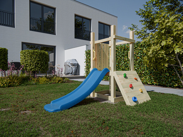 Aire de jeux Junior One en bois autoclave avec toboggan bleu