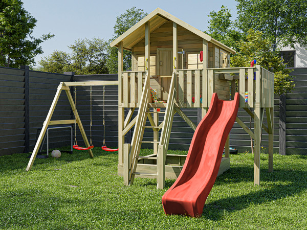 La figure montre une maison sur pilotis avec accessoires (non inclus)