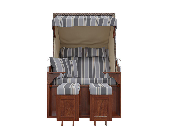 Fauteuil-cabine de plage Bornholm, design rayures / gris, avec housse de protection