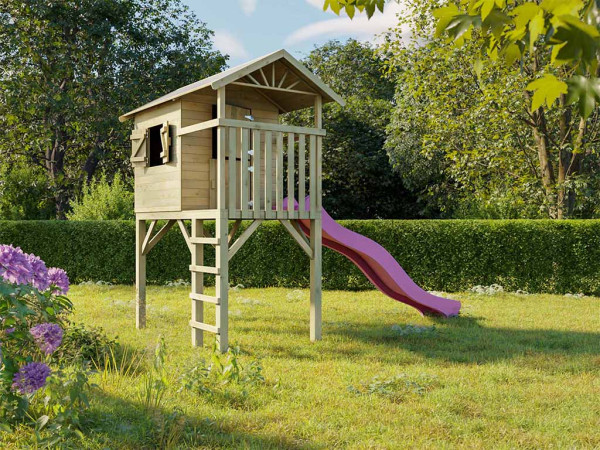 Cabane de jardin sur pilotis Tree Hut KDI incl. toboggan rose