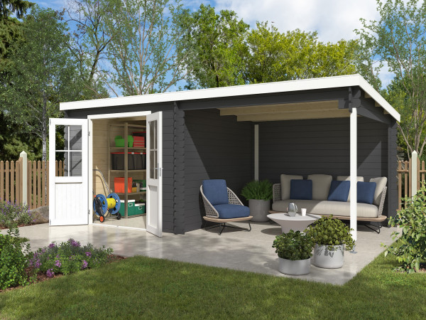 Abri de jardin Orlando Exklusiv 28 mm gris carbone auvent de 3 m