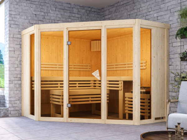 Karibu Elementsauna Premium 68mm Beri SPARSET poêle de sauna 9 kW et commande externe incl.