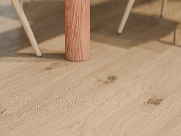 Parquet massif chêne rustique, poncé et rebouché