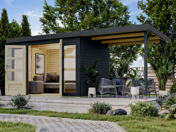 Abri de jardin hybride Hera 4 19 mm anthracite avec extension de toit