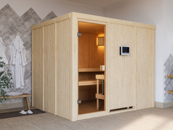 Karibu Sauna à éléments 68mm Celine 6 SPARSET avec poêle de sauna 9 kW et commande externe