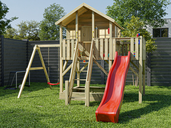 La figure montre une maison sur pilotis avec accessoires (non inclus)