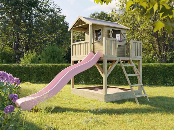 Cabane de jardin sur pilotis Funny XXL avec bac à sable KDI incl. toboggan rose