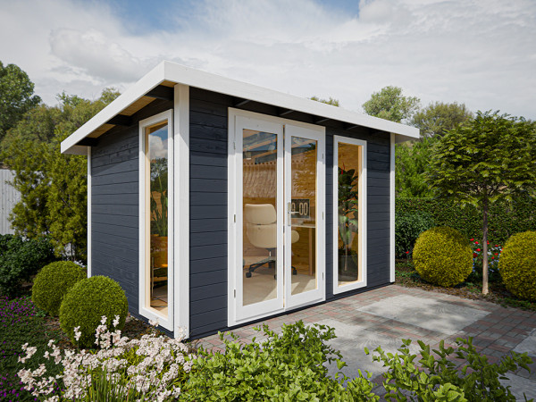 Abri de jardin / bureau de jardin Karvo 2 28 mm anthracite/blanc