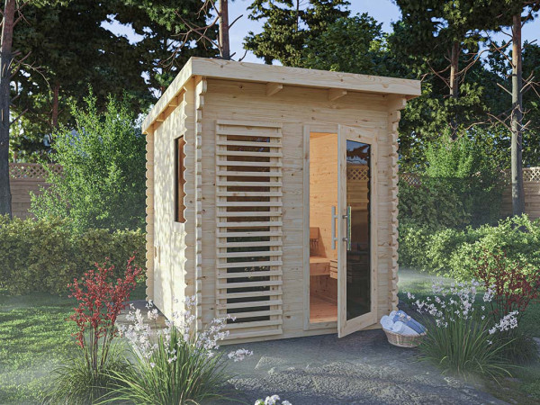 Maison de sauna Layla Set économique avec poêle bio 9kW avec commande externe