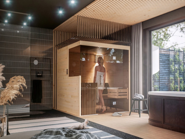 Sauna intérieur sauna massif Nova graphite porte entièrement vitrée