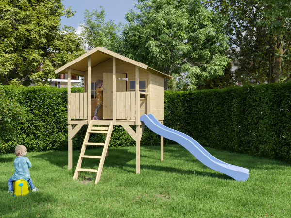 Cabane de jardin sur pilotis Toby incl. toboggan bleu