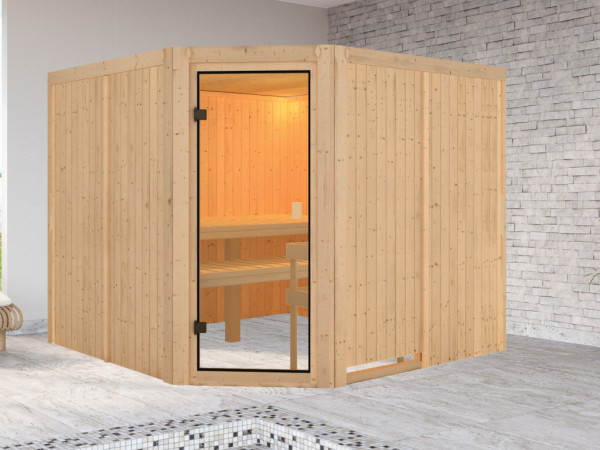 Karibu Sauna à éléments 68mm Celine 7 SPARSET poêle de sauna 9 kW M90 avec commande int. incl.