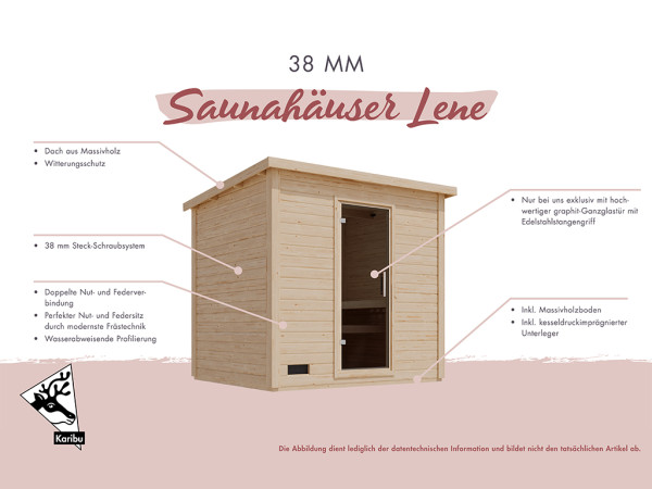 Maison de sauna Lene 6, 38 mm, gris terra avec porte vitrée