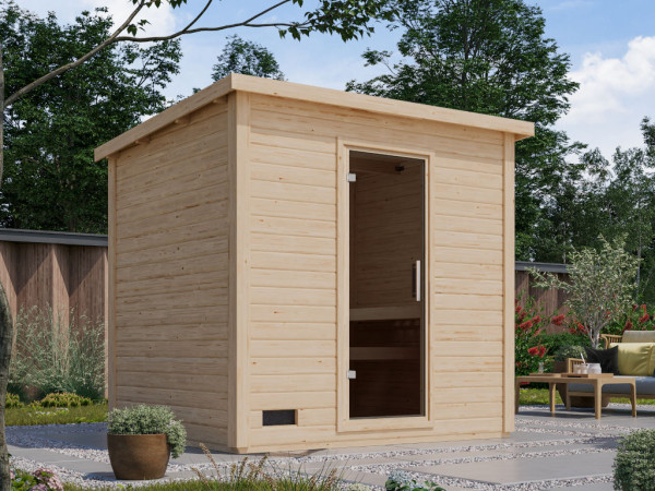 Sauna maison Lene 3 en bois massif de 38 mm, naturel, poêle et accessoires inclus