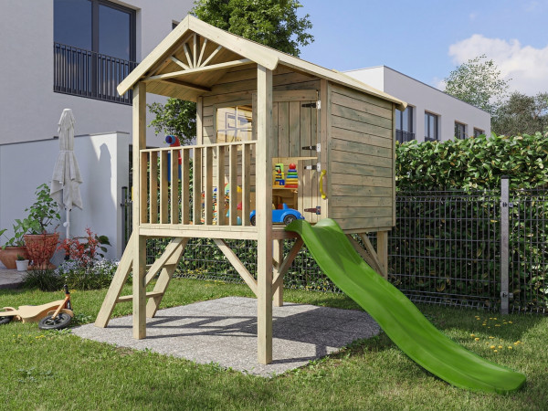 Cabane de jardin sur pilotis Funny XL KDI incl. toboggan vert