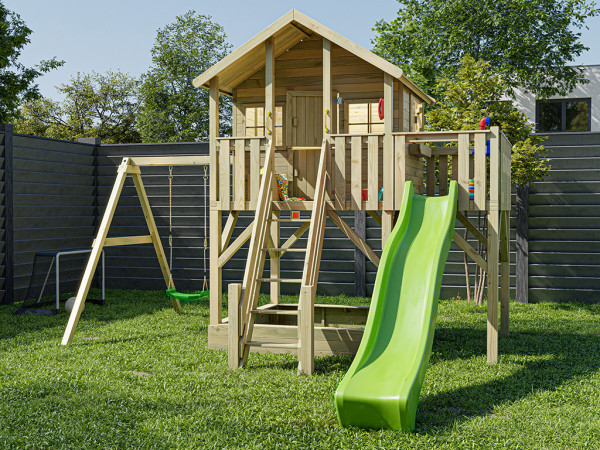 La figure montre une maison sur pilotis avec accessoires (non inclus)