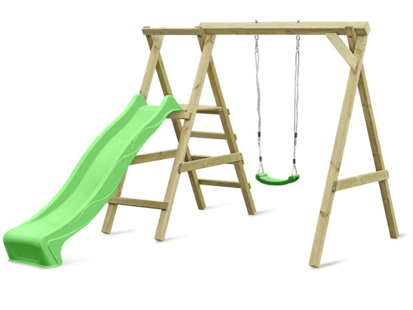 Portique simple avec plateforme Cosy Single avec toboggan + balançoire vert