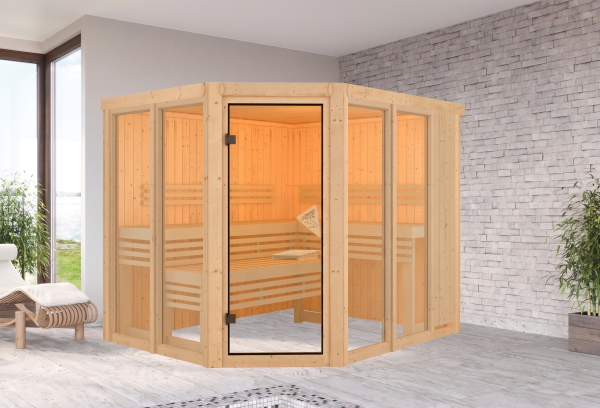 Sauna avec éléments préfabriqués KARIBU « Nuri » 68 mm Premium