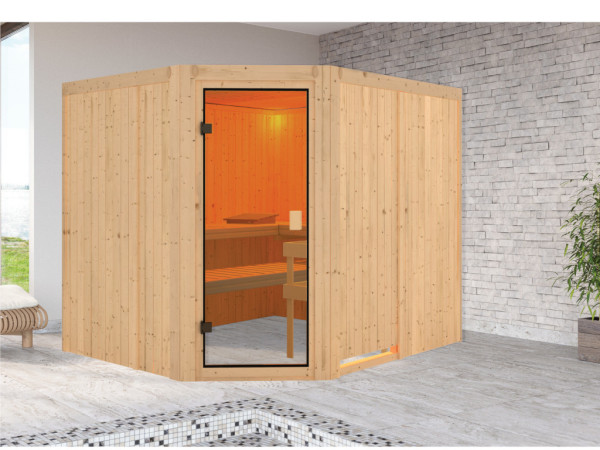 Karibu Sauna à éléments 68mm Celine 5 SPARSET avec poêle de sauna 8 kW Wall et commande intégrée.