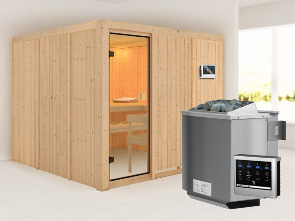 Sauna à éléments 68 mm Celine 8 SPARSET avec poêle bio combiné 9 kW et commande externe