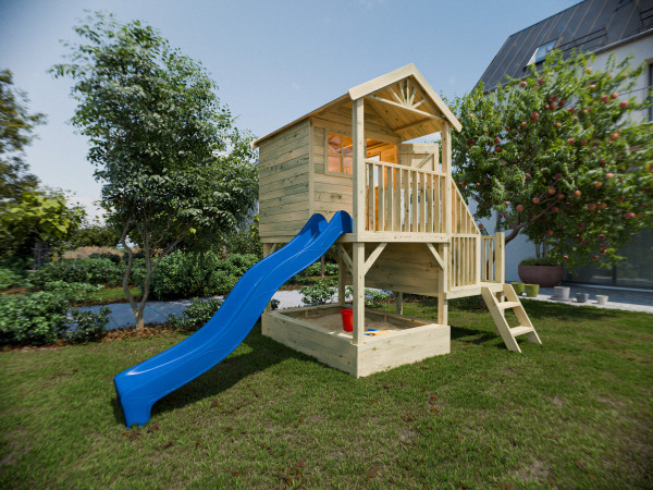 Maison sur pilotis Amsterdam KDI avec toboggan bleu