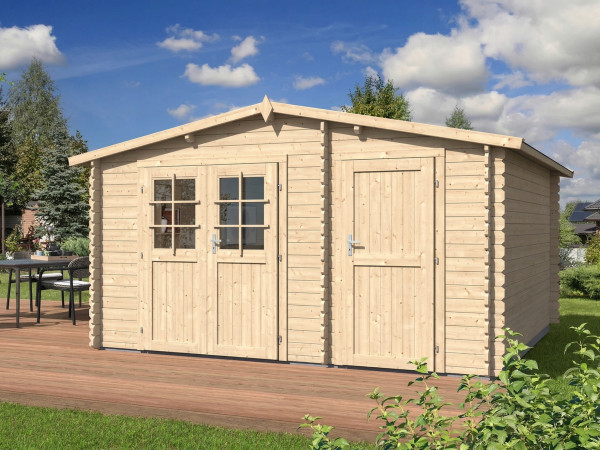 Abri de jardin maison en rondins "Aster 1 C" toit à pignon de 28 mm maison de deux pièces