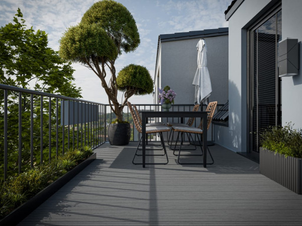 Lame de terrasse WPC Premium coextrudée, profil massif, gris