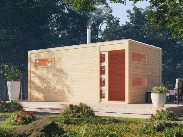 Maison de sauna Royal Maxima avec antichambre naturelle, poêle à bois et accessoires inclus