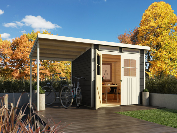 Abri de jardin Glücksberg 4 19 mm gris terra inclus toit en appentis de 1,9 m