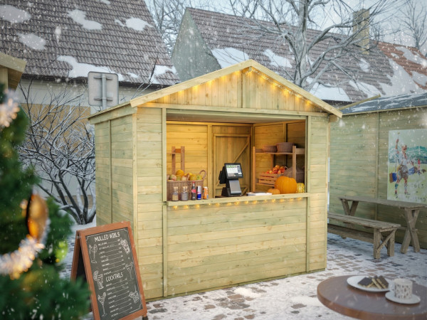 Stand de marché - stand de vente Tallinn 4,66 m² 16 mm KDI vert incl. plancher