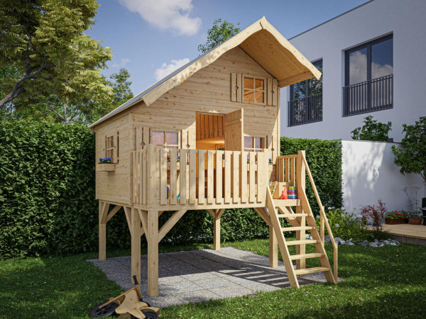 Cabane de jardin sur pilotis Tom XL 15 mm naturel incl. véranda et pilotis