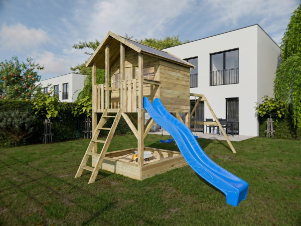 Cabane de jardin sur pilotis Big House avec bac à sable KDI incl. balançoire double et toboggan