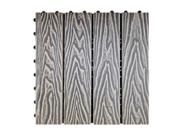 Dalle de terrasse en matière composite gris aspect bois